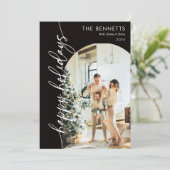 ブラックミニマリストハッピーホリデーズアーチフォト シーズンカード (スタンド正面)