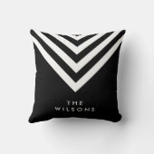 ブラックミニマリストファミリー名ホワイトシェブロン クッション (裏面)