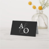 ブラックミニマリストモノグラムウェディングレセプション プレイスカード (裏面)