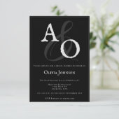 ブラックミニマリストモノグラムブライダルシャワー 招待状 (スタンド正面)