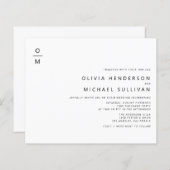 ブラックミニマリストモノグラム結婚式招待状 (正面/裏面)