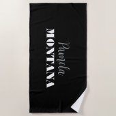 ブラックミニマリスト個人モダン ビーチタオル (正面)