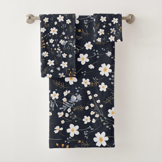 ブラックミニマリスト優しいガーデンワイルドフラワー子供部屋 バスタオルセット (インサイチュ)