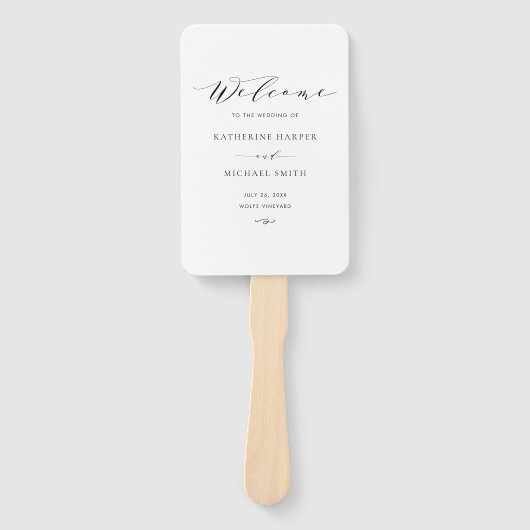 ブラックミニマリスト優美スクリプト結婚式 プログラム ハンドファン (正面)