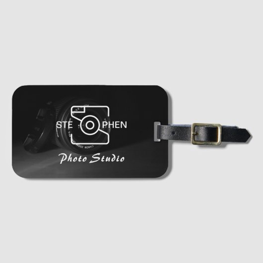 ブラックミニマリスト写真スタジオの名刺 ラゲッジタグ (正面横)