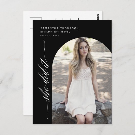 ブラックミニマリスト彼女はそれを卒業アーチ写真をした ポストカード (正面/裏面)