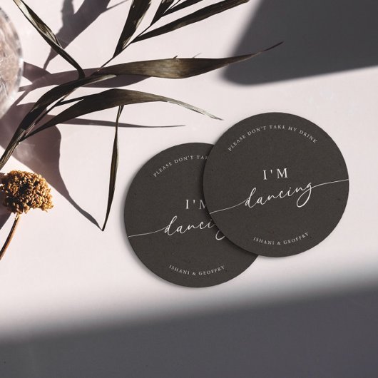 ブラックミニマリスト私は踊り私の飲み物を取らない ラウンドペーパーコースター