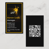 ブラックミニマリスト黄色のラインカーダークqrコード 名刺 (正面/裏面)