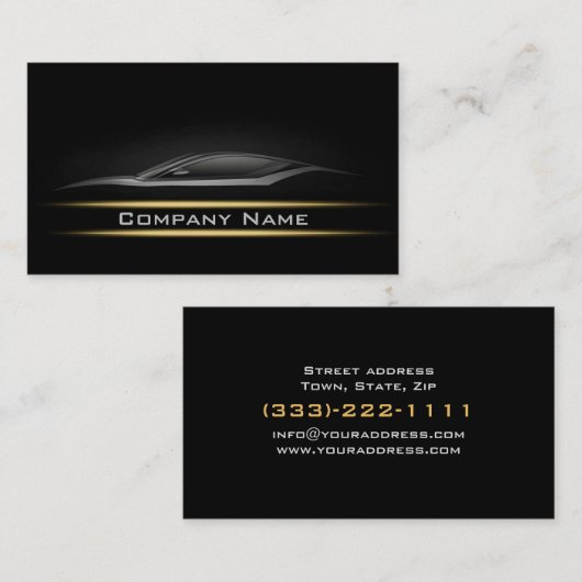 ブラックミニマリスト黄色のラインカー暗いレイアウト 名刺 (正面/裏面)