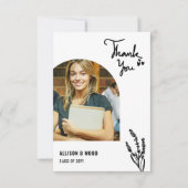 ブラックミニマリスト1写真卒業ハートラブ サンキューカード (正面)