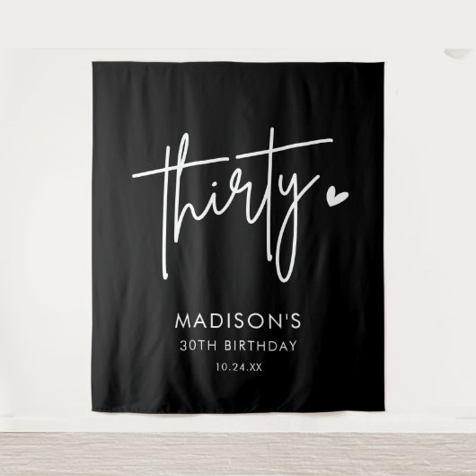 ブラックミニマリスト30歳の誕生日パーティー タペストリー (正面)