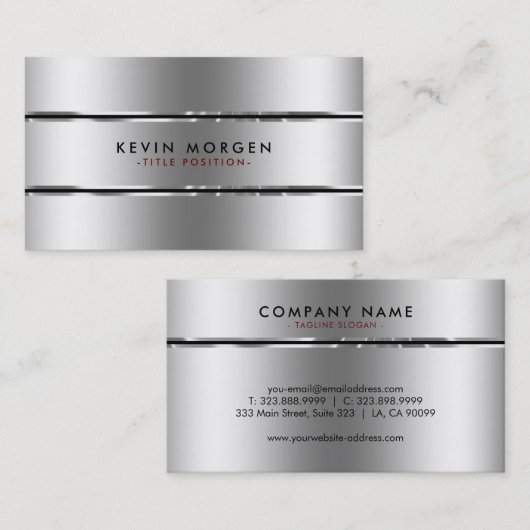 ブラックミニマルとシルバーのストライプ 名刺 (正面/裏面)