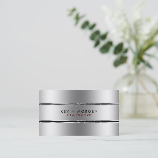 ブラックミニマルとシルバーのストライプ 名刺 (スタンド正面)