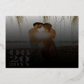 ブラックミニマルはっきりしたリストタイプ結婚フォト 箔招待状 (裏面)