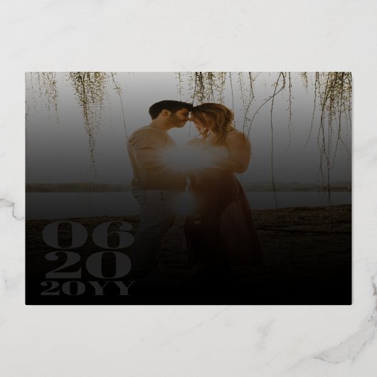 ブラックミニマルはっきりしたリストタイプ結婚フォト 箔招待状 (裏面)