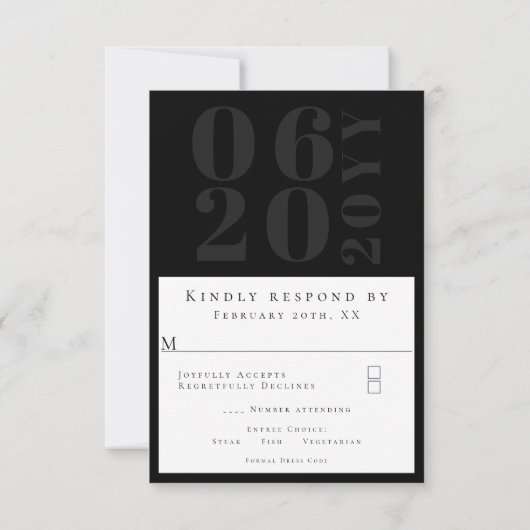 ブラックミニマルはっきりしたリストタイプ結婚式RSVP 出欠カード (裏面)