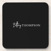 ブラックミニマルエレガントリストスクリプト名モノグラム コースター (正面)