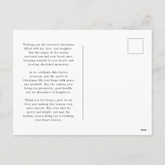 ブラックミニマルエレガントリストホリデーフォトポストカード シーズンポストカード (裏面)