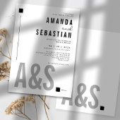 ブラックミニマルエレガントリスト結婚のモノクロ 招待状