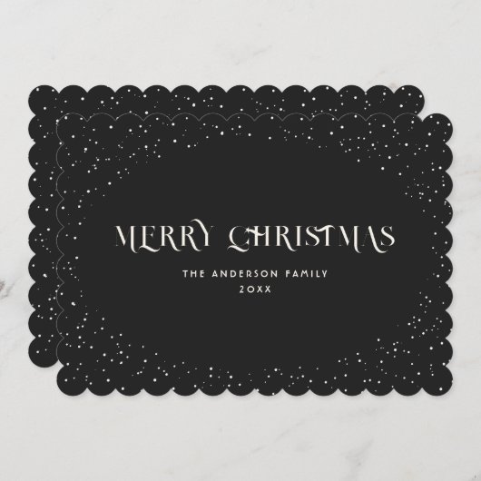 ブラックミニマルエレガントリスト雪メリークリスマスカード シーズンカード (正面/裏面)