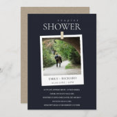 ブラックミニマルカスタムフォトカップルのシャワー招待状 サンキューカード (正面/裏面)