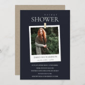 ブラックミニマルカスタムフォトブライダルシャワー招待状 サンキューカード (正面/裏面)