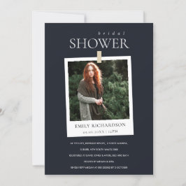 ブラックミニマルカスタムフォトブライダルシャワー招待状 サンキューカード