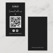 ブラックミニマルカスタムロゴハートQRコードインストール 名刺 (正面/裏面)