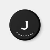 ブラックミニマルクラシックモノグラムラウンド マグネット (正面)