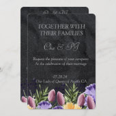 ブラックミニマルクラシック結婚 招待状 (正面/裏面)