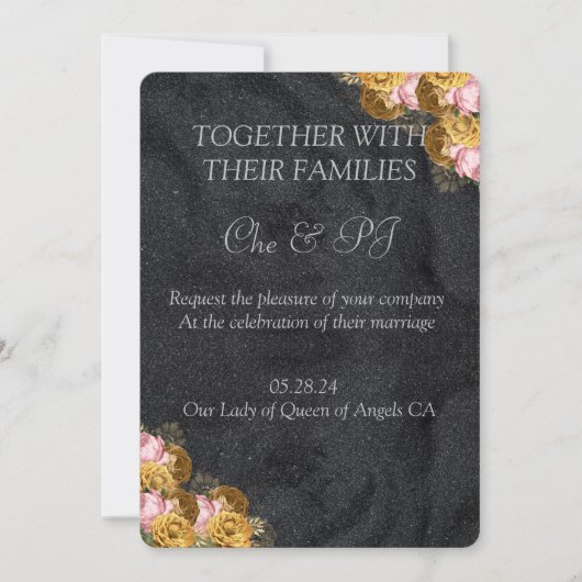 ブラックミニマルクラシック結婚 招待状 (正面)