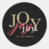 ブラックミニマルタイポグラフィジョイtoザワールドホリデイ ラウンドシール (正面)