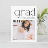 ブラックミニマルタイポグラフィ写真卒業 案内状 (スタンド正面)