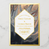 ブラックミニマルテラコッタ抽象芸術ア結婚ートズ金ゴールド 箔招待状 (正面)