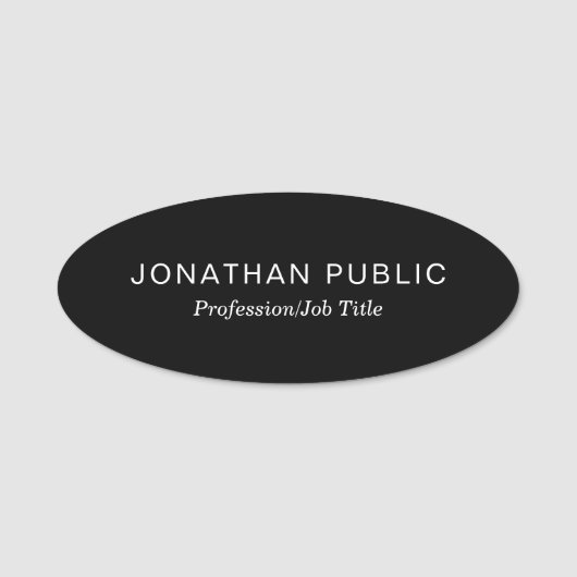 ブラックミニマルデザインプレーンテンプレートモダン楕円 名札 (正面)