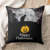 ブラックミニマルハッピーハローウィン クッション (ブランケット)