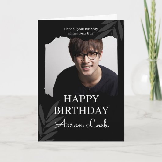 ブラックミニマルハッピーバースデー折り返し挨拶 カード (正面)