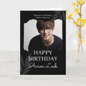 ブラックミニマルハッピーバースデー折り返し挨拶 カード (黄色い花)