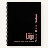 ブラックミニマルピンクロゴ美容師モットー ノートブック (正面)