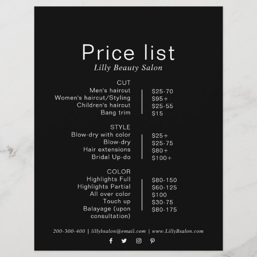 ブラックミニマルフォーマルリスト美しいサロン価格表 (正面)