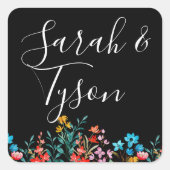 ブラックミニマルフローラウェディングレセプション スクエアシール (正面)