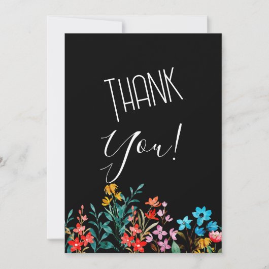 ブラックミニマルフローラウェディングレセプション 招待状 (正面)