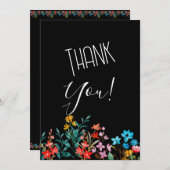 ブラックミニマルフローラウェディングレセプション 招待状 (正面/裏面)