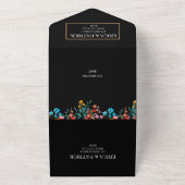 ブラックミニマルフローラエレガントスクリプト オールインワン招待状 (外側)