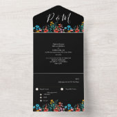 ブラックミニマルフローラエレガントスクリプト オールインワン招待状 (内側)