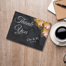 ブラックミニマルフローラサンキューカード ポストカード