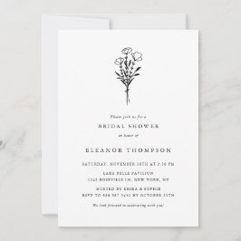 ブラックミニマルフローラブーケブライダルシャワー 招待状