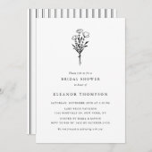 ブラックミニマルフローラブーケブライダルシャワー 招待状 (正面/裏面)