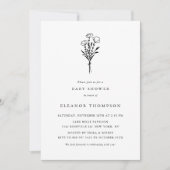 ブラックミニマルフローラブーケベビーシャワー 招待状 (正面)