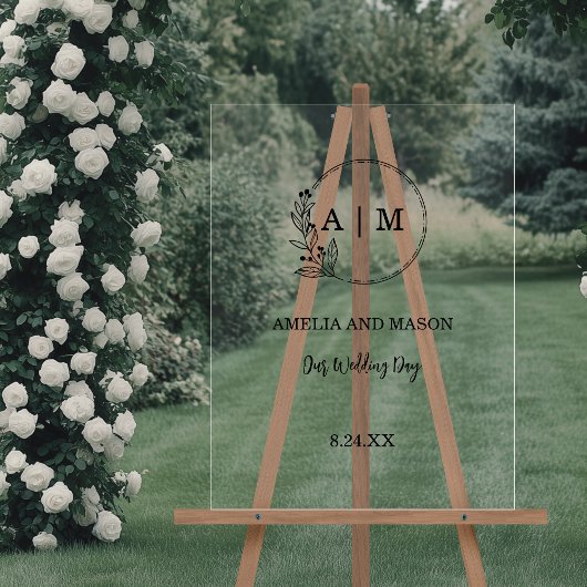 ブラックミニマルフローラモノグラ結婚ムのアクリル徴候 アクリルサイン